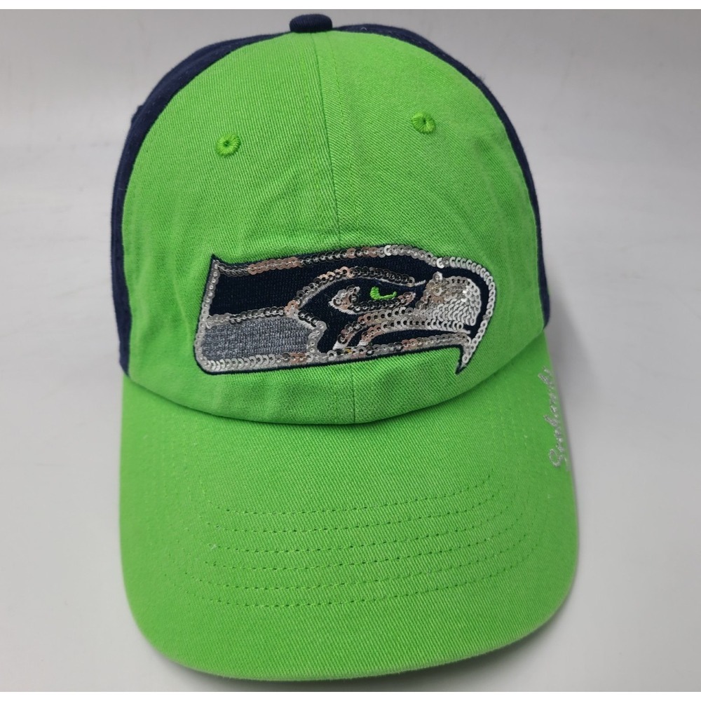 Women Seattle Seahawks Sequins 47 Brand Strapback Adjustable Hat Cap‎ NFL Green